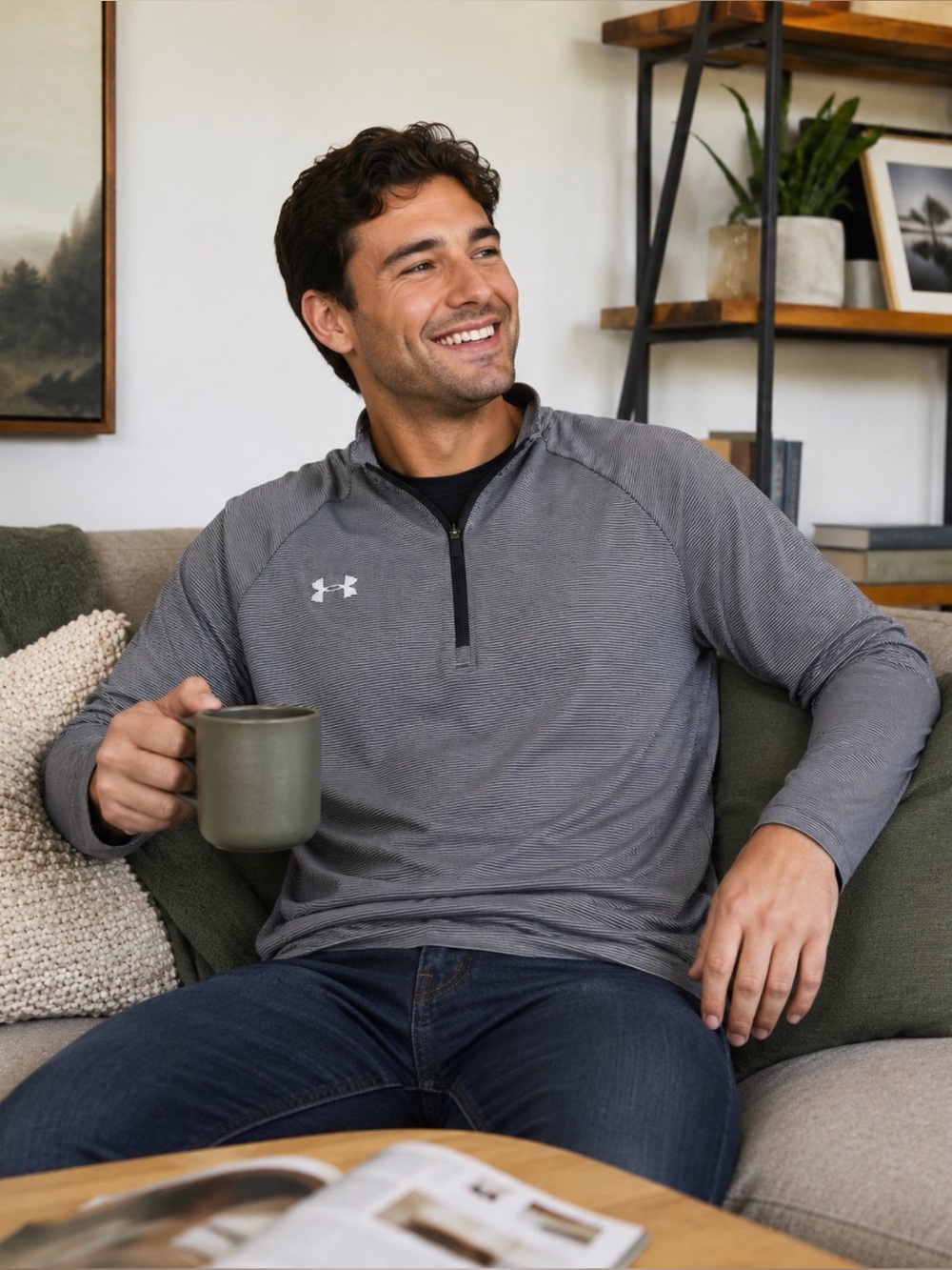 Under Armour navy & white Stripe 1/4 Zip Pullover mens 2xxl long sleeves